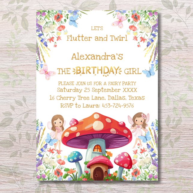 Invitation Fille rose Floral Fée fête d'anniversaire (Créateur téléchargé)