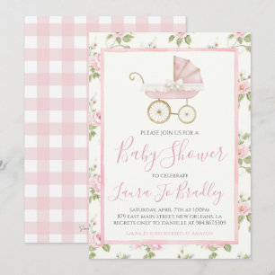 Invitation Fille rose Floral Preppy Baby shower Sud