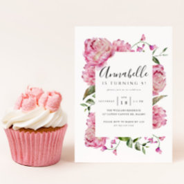 Invitation Fille rose florale fête d'anniversaire
