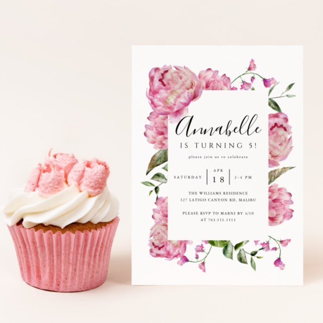 Invitation Fille rose florale fête d'anniversaire (Créateur téléchargé)