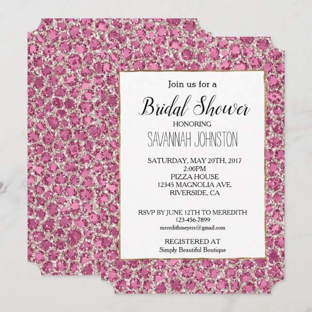 Invitation Fille rose glam Parties scintillant Empreinte de l (Devant / Derrière)
