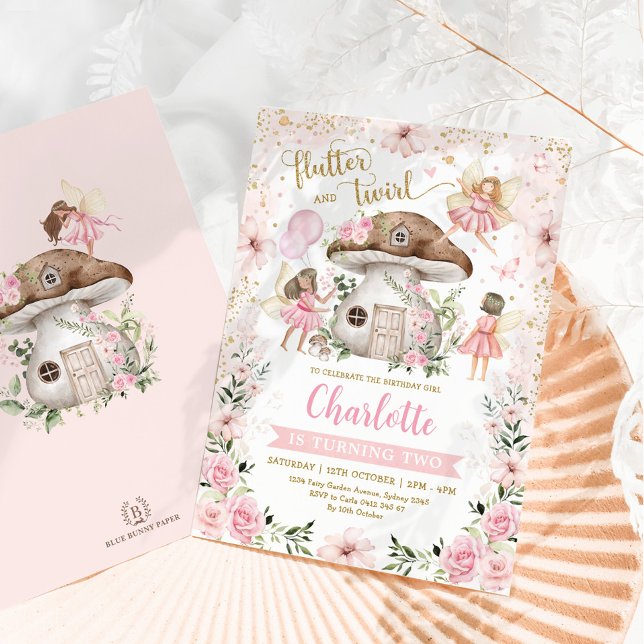 Invitation Fille Rose Gold Fairy Garden fête d'anniversaire (Créateur téléchargé)