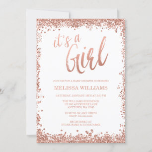 Invitation Fille Rose Gold Faux Parties scintillant Baby show