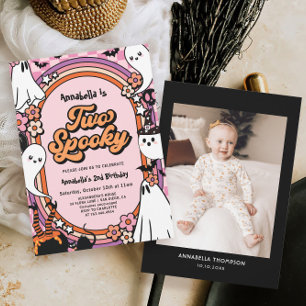 Invitation Fille rose Halloween Photo 2e fête d'anniversaire