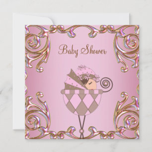 Invitation Fille Rose Marron et Or Baby Shower