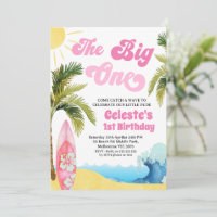 Fille Rose Moderne Fait du Surf Big One 1er Annive