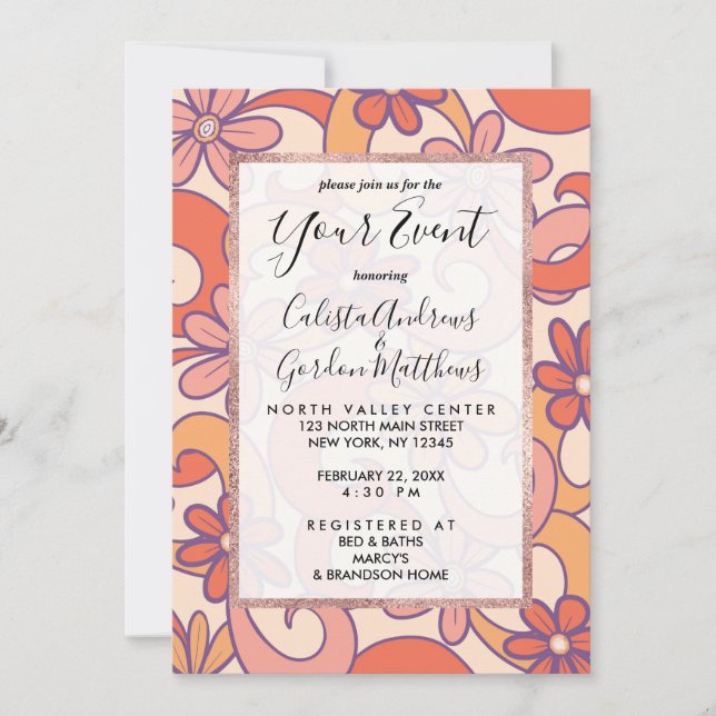 Invitation Fille rose orange rose orange Fleurs Super (Devant)