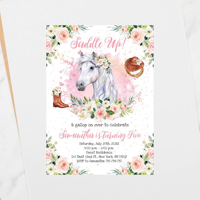 Invitation Fille rose pâle Fille Cheval fête d'anniversaire (Créateur téléchargé)