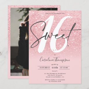 Invitation Fille rose parties scintillant dégradé chic photo 