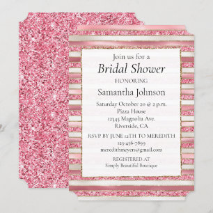 Invitation Fille rose perle Parties scintillant rayures