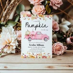 Invitation Fille Rose Petite Citrouille Bébé Automne Baby Sho
