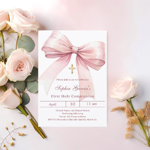 Invitation Fille rose Première Communion