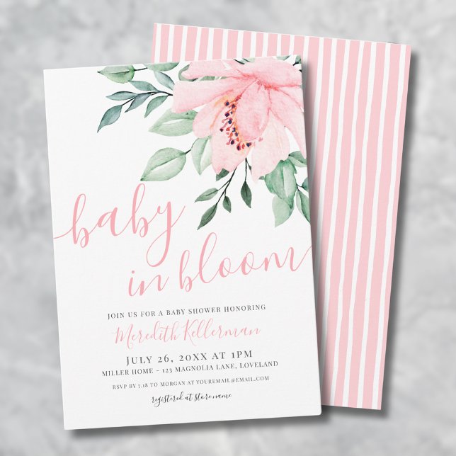 Invitation Fille rose rousse Floral bébé en fleurs douche (Blush Pink Girl Floral Baby in Bloom Shower Invitation)