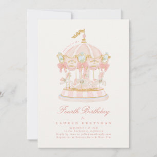 Invitation Fille Rose Tour de Conte de Fées Anniversaire