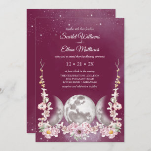 Invitation Fille rose Triple Lune Floral étoile à la main