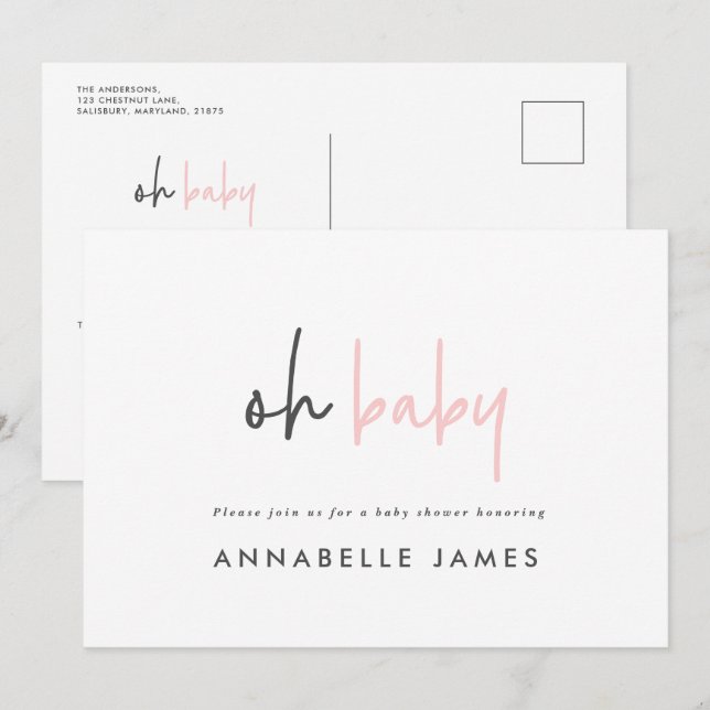 Invitation Fille rose typographie moderne chic contemporain (Devant / Derrière)