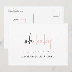 Invitation Fille rose typographie moderne chic contemporain
