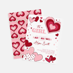 Invitation Fille rose Valentine's Day Hearts Baby shower
