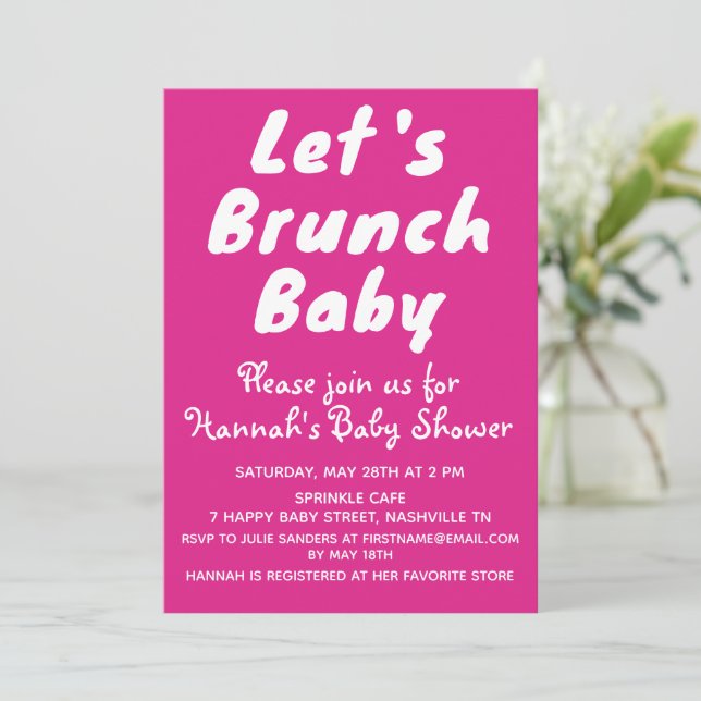 Invitation Fille rose vif Jolie Fête Baby shower fille (Debout devant)