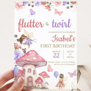 Invitation Fille Rose Violet Floral Fée Anniversaire