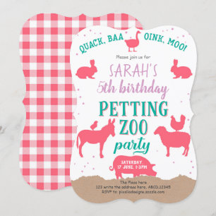 Invitation Fille, Rose, Zoo de mouture, Animaux de ferme, Ann