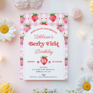 Invitation Fille Rouge Fraise Berry Sweet 1er anniversaire