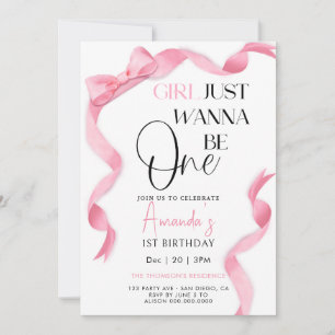 Invitation Fille ruban rose élégant anniversaire