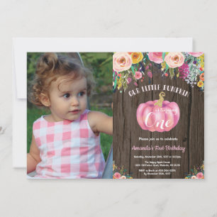 Invitation Fille rustique Citrouille Premier Anniversaire Flo
