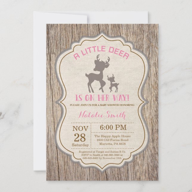 Invitation Fille rustique d'invitation de baby shower de (Devant)