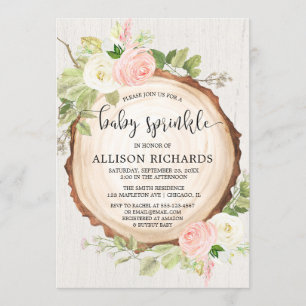 Invitation Fille rustique saupoudrer bébé, crème rose rousse 