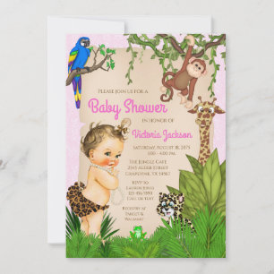 Invitation Fille Safari Animaux Jungle Baby Shower