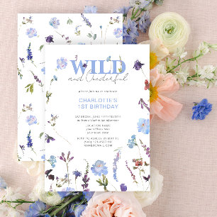 Invitation Fille sauvage et magnifique 1er anniversaire bleu 