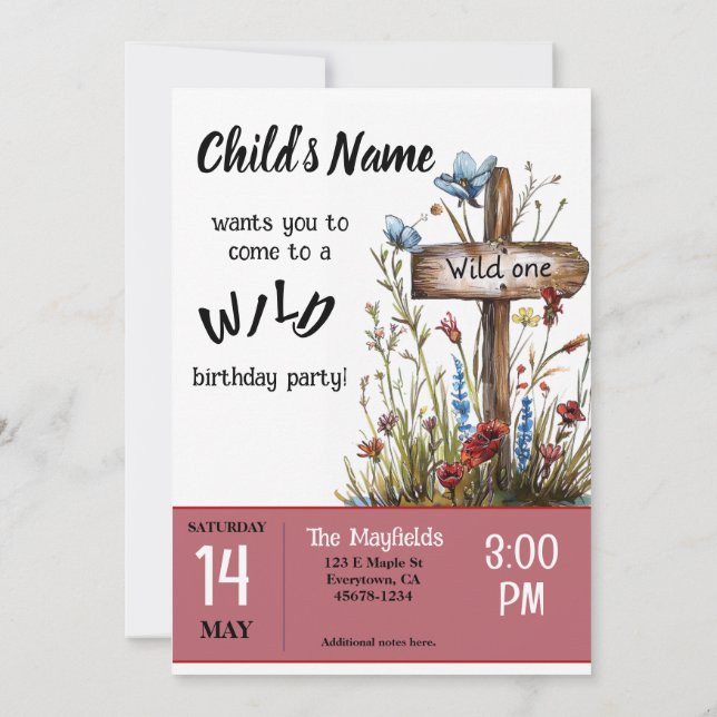 Invitation Fille sauvage un anniversaire (Dos)