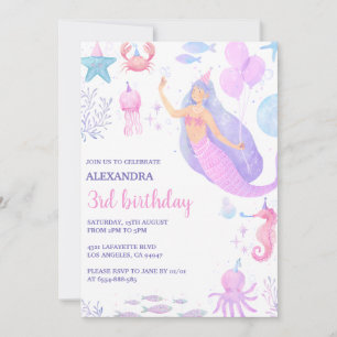 Invitation Fille sirène sous la mer 3ème anniversaire