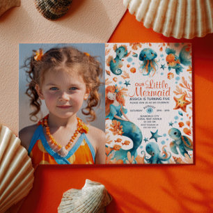 Invitation Fille sirène sous la mer Enfants Anniversaire Phot