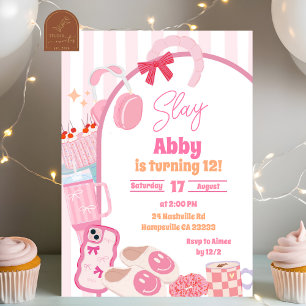 Invitation Fille Slay Rayures Esthétique Anniversaire Préado