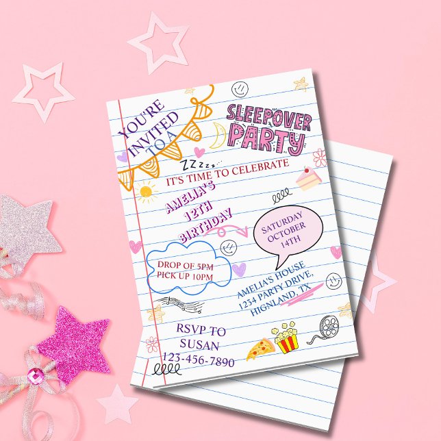 Invitation Fille Sleepover Ado Fête Enfants Stwood Anniversai (Girl Sleepover Party Teen Kids Slumber Birthday Invitation)