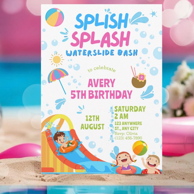 Invitation Fille Splish Splash Anniversaire de la fête de la  (Créateur téléchargé)