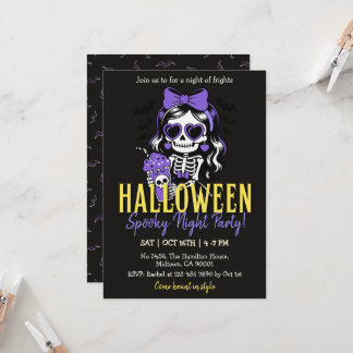 Invitation Fille squelette Halloween Soirée effrayante Fête V