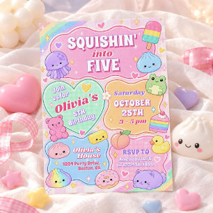 Invitation Fille Squishy Groovy Arc-en-ciel 5ème Anniversaire
