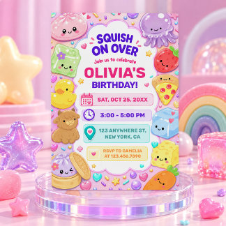 Invitation Fille Squishy Mignonne Kawaii Fête d'Anniversaire
