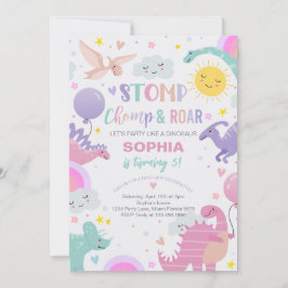 Invitation Fille Stomp Chomp & Dinosaure de rôti Anniversaire