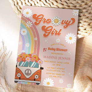 Invitation Fille super Retro Rainbow Baby shower Party