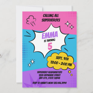 Invitation Fille Superhero Anniversaire