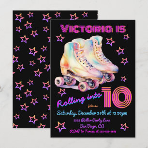 Invitation Fille teinture rose Roller Patinage Anniversaire F