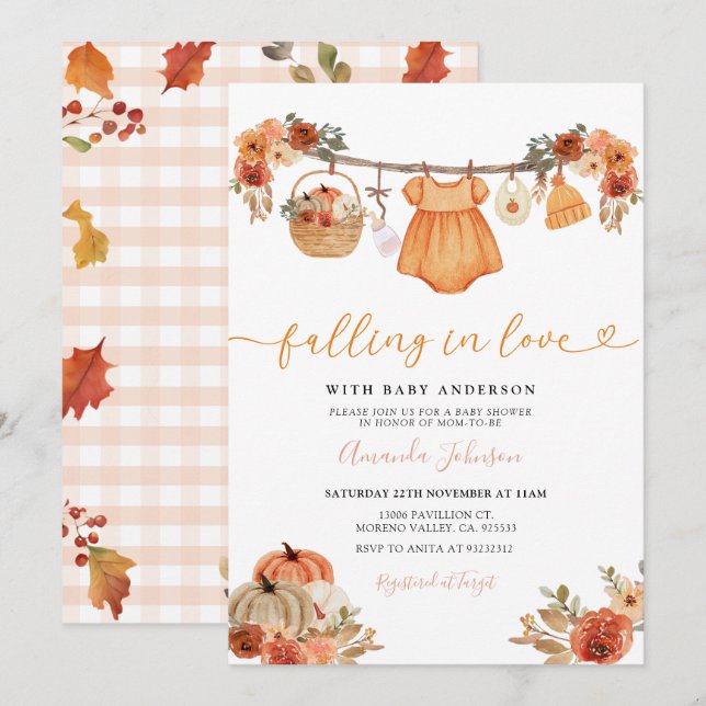 Invitation Fille Tombant Dans Le Baby shower Des Vêtements Am (Devant / Derrière)