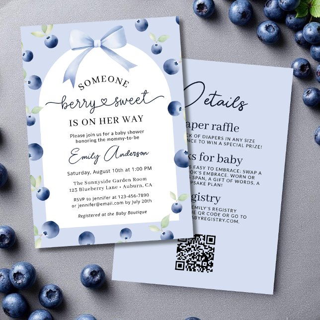 Invitation Fille tout en un Blueberry Berry Baby shower doux (Créateur téléchargé)