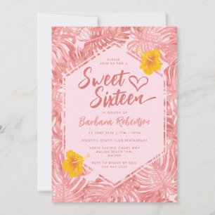 Invitation Fille Tropical Pastel rose Sweet sixteen floral
