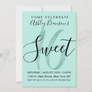 Invitation Fille Turquoise Monnaie Vert Séquin Parties scinti