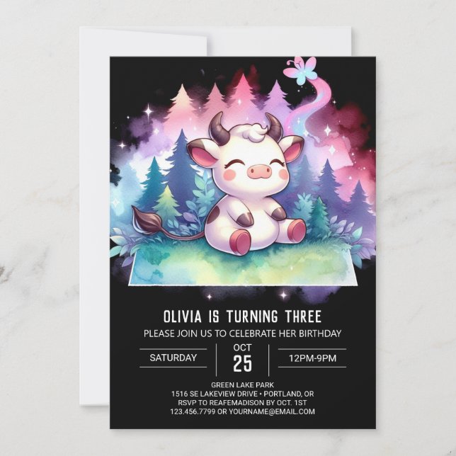 Invitation Fille Vache imprimable Anniversaire (Devant)